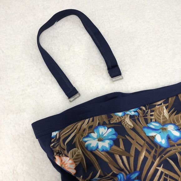Lands End Womens 20W Tankini Swim Top Blue Floral Bandeau Padded Built-In-Bra - Picture 3 of 10